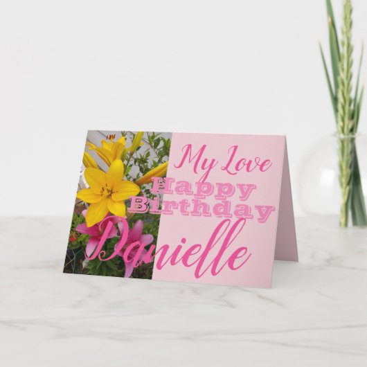 Roze Lily Flower Happy Birthday Vrouwen Naam Kaart (Voorkant)