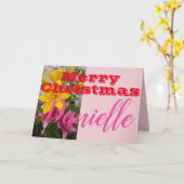 Roze Lily Flower Merry Kerstmis Kaart (Gele Bloem)