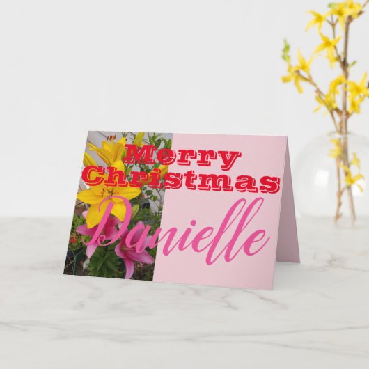 Roze Lily Flower Merry Kerstmis Kaart (Gele Bloem)