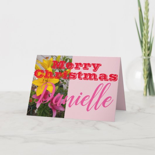 Roze Lily Flower Merry Kerstmis Kaart (Voorkant)