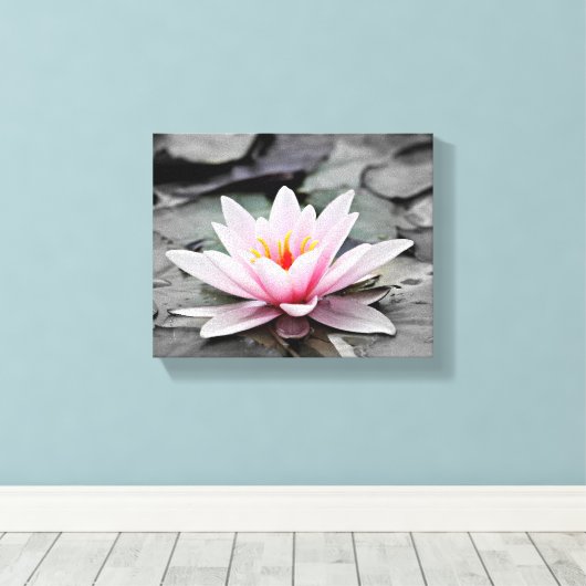 Roze Lily Flower met zwarte achtergrond Canvas Afdruk (Insitu (Houten vloer))
