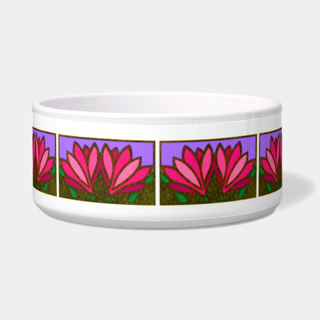 Roze Lily Flower Pattern Ceramic Dog Bowl Voerbakje (Voorkant)