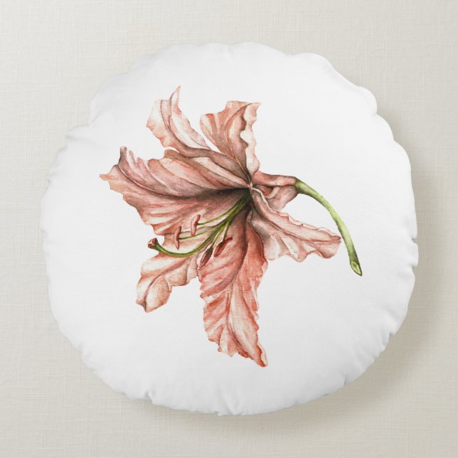 Roze Lily Flower Rond Kussen (Voorkant)