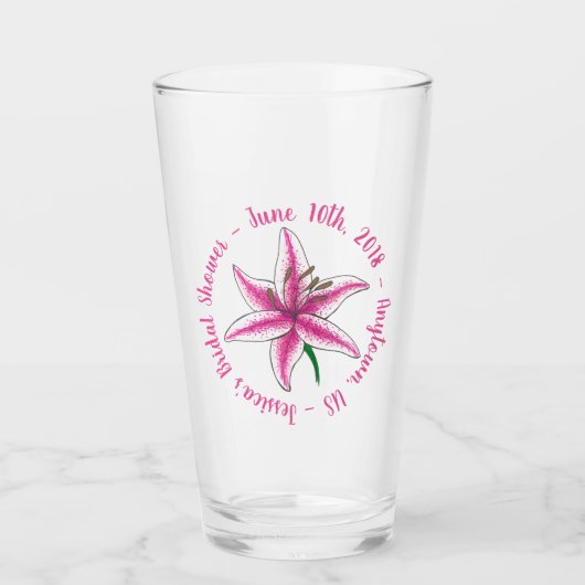 Roze Lily Flower Vrijgezellenfeest Wedding Favor Glas (Voorkant)