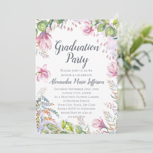 Roze Lily Flower Waterverf Bloemen Meisje Afstuder Kaart (Staand voorkant)