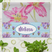 Roze Lily Flower Waterverf Floral Damal Naam  Theedoek (Gevouwen)