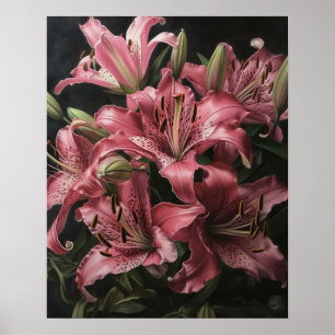Roze Lily Flowers Art Print Poster