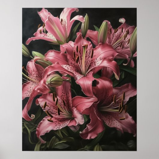 Roze Lily Flowers Art Print Poster (Voorkant)