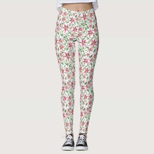 Roze Lily Flowers -  Floral Lilies Leggings (Voorkant)