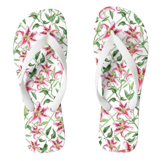 Roze Lily Flowers -  Floral Lilies Teenslippers (Voetbed)