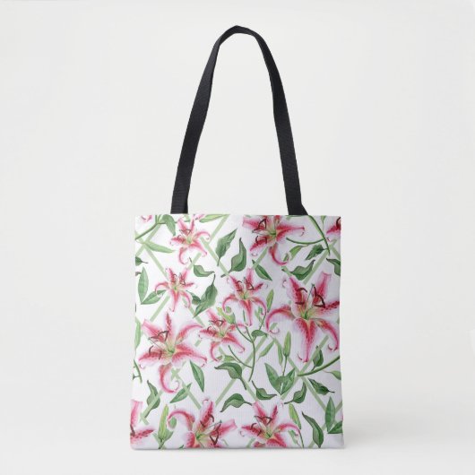 Roze Lily Flowers -  Floral Lilies Tote Bag (Voorkant)