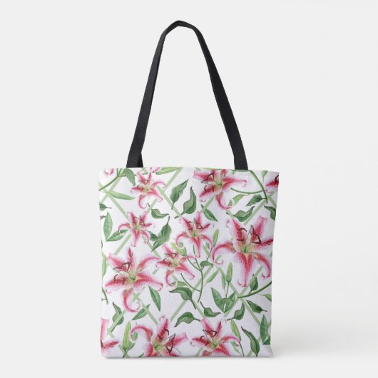 Roze Lily Flowers -  Floral Lilies Tote Bag (Achterkant)