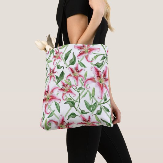 Roze Lily Flowers -  Floral Lilies Tote Bag (Dichtbij)