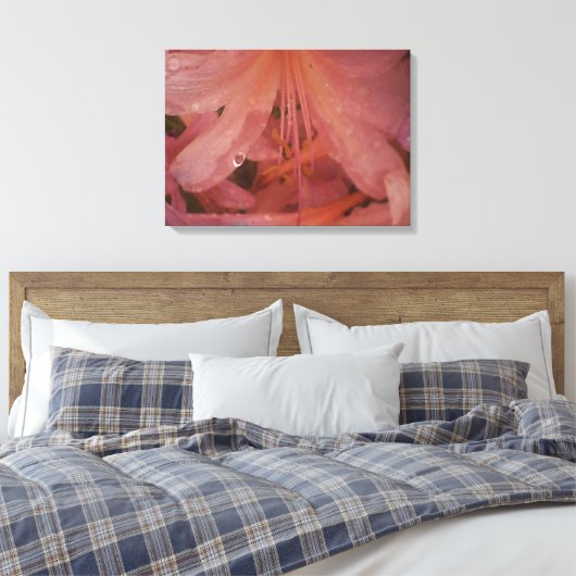 Roze Lily in de regen Canvas Afdruk (Insitu (Slaapkamer))