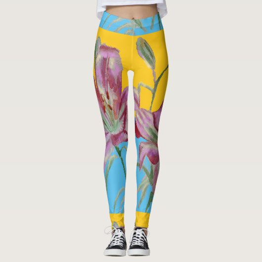 Roze Lily Lillies Floral Flower Waterverf Leggings (Voorkant)