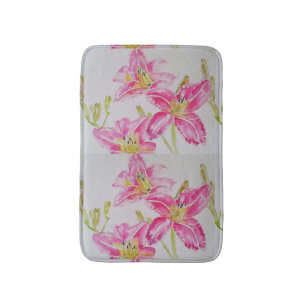 Roze Lily Lillies Waterverf Schilderij Bloemen Badmat