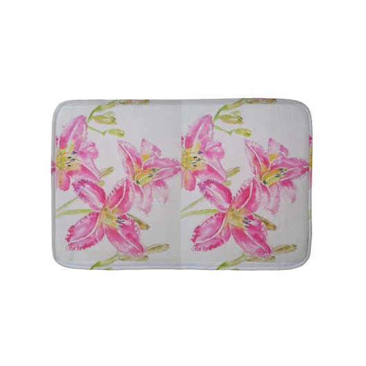 Roze Lily Lillies Waterverf Schilderij Bloemen Badmat (Voorkant)