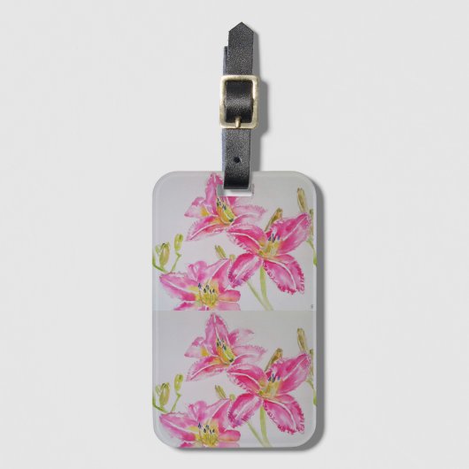 Roze Lily Lillies Waterverf Schilderij Bloemen Bagagelabel (Voorkant (verticaal))