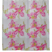 Roze Lily Lillies Waterverf Schilderij Bloemen Douchegordijn (Voorkant)