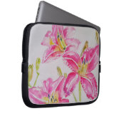 Roze Lily Lillies Waterverf Schilderij Bloemen Laptop Sleeve (Voorkant Rechts)