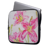 Roze Lily Lillies Waterverf Schilderij Bloemen Laptop Sleeve (Voorkant Links)