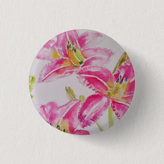 Roze Lily Lillies Waterverf Schilderij Bloemen Ronde Button 3,2 Cm (Voorkant)