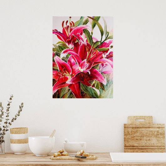 Roze Lily Original Botanical Print Canvas Poster (Keuken)