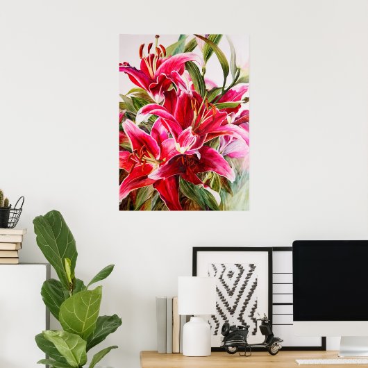 Roze Lily Original Botanical Print Canvas Poster (Thuiskantoor)