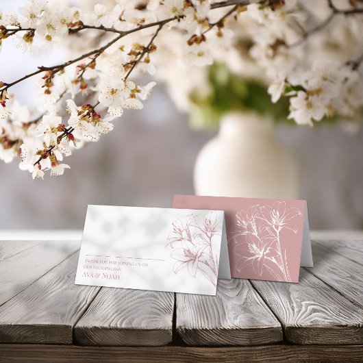 Roze Lily Outline Wedding Gevouwen Plaatskaartje