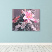 Roze Lily Pearls Bouquet Wrapped Canvas Afdruk (Insitu (Houten vloer))