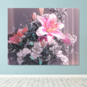 Roze Lily Pearls Bouquet Wrapped Canvas Afdruk (Insitu (Houten vloer))