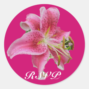 Roze Lily RSVP-stickers Ronde Sticker