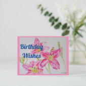  Roze Lily Waterverf Birthday Briefkaart (Staand voorkant)