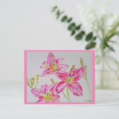  Roze Lily Waterverf Birthday Briefkaart (Staand voorkant)