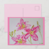  Roze Lily Waterverf Birthday Briefkaart (Voorkant / Achterkant)