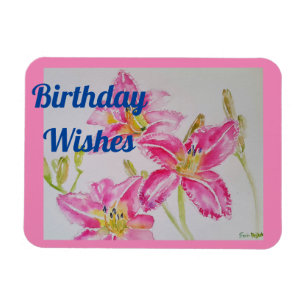  roze Lily Waterverf Birthday Magnet Magneet