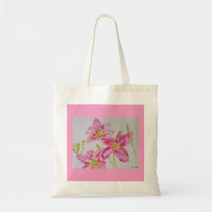 Roze Lily Waterverf florale bloem Tote Bag