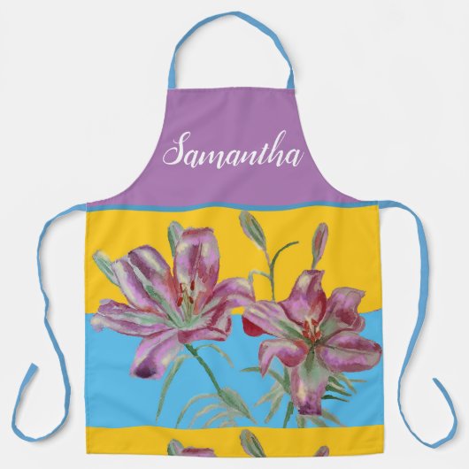  Roze Lily Waterverf Kitchen Floral Apron Schort (Voorkant)