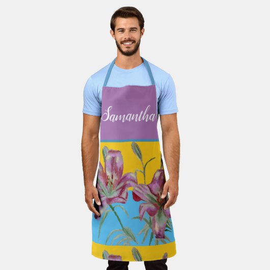  Roze Lily Waterverf Kitchen Floral Apron Schort (Gedragen)