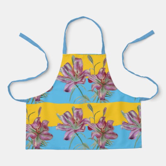 Roze Lily Waterverf Kitchen Floral Apron Schort (Voorkant)