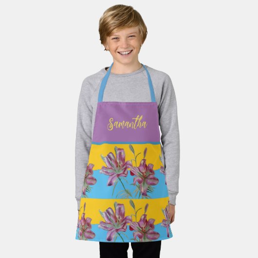 Roze Lily Waterverf Kitchen Floral Apron Schort (Gedragen)