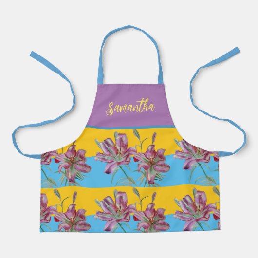  Roze Lily Waterverf Kitchen Floral Apron Schort (Voorkant)