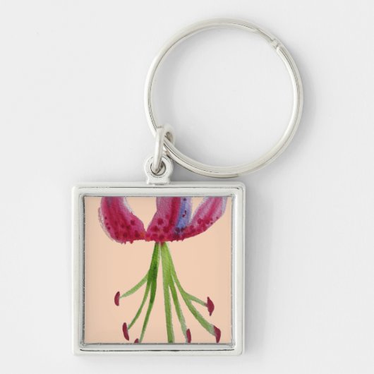 Roze Lily waterverf moderne bloem Sleutelhanger (Voorkant)
