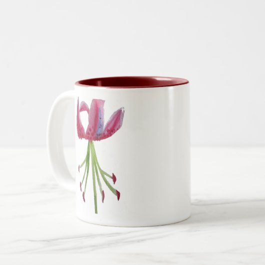 Roze Lily waterverf moderne bloem Tweekleurige Koffiemok (Voorkant links)