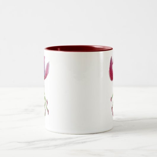 Roze Lily waterverf moderne bloem Tweekleurige Koffiemok (Center)