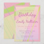 Roze & lime groen geometrische verjaardag uitnodig kaart (Voorkant / Achterkant)