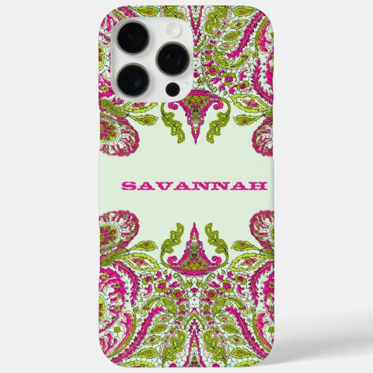 Roze & Lime Groen Gepersonaliseerde Damask iPhone  Case-Mate iPhone Case (Achterkant)