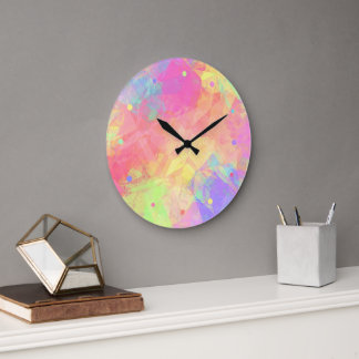 Roze Lime Groen Paars Blauw Polygoon Kunst Patroon Grote Klok