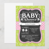 Roze Lime Groen Schoolbord Bloemachtige Baby Showe Kaart (Voorkant / Achterkant)