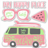 Roze Lime Groen Strand Zomer Dagen Sticker (Voorkant)